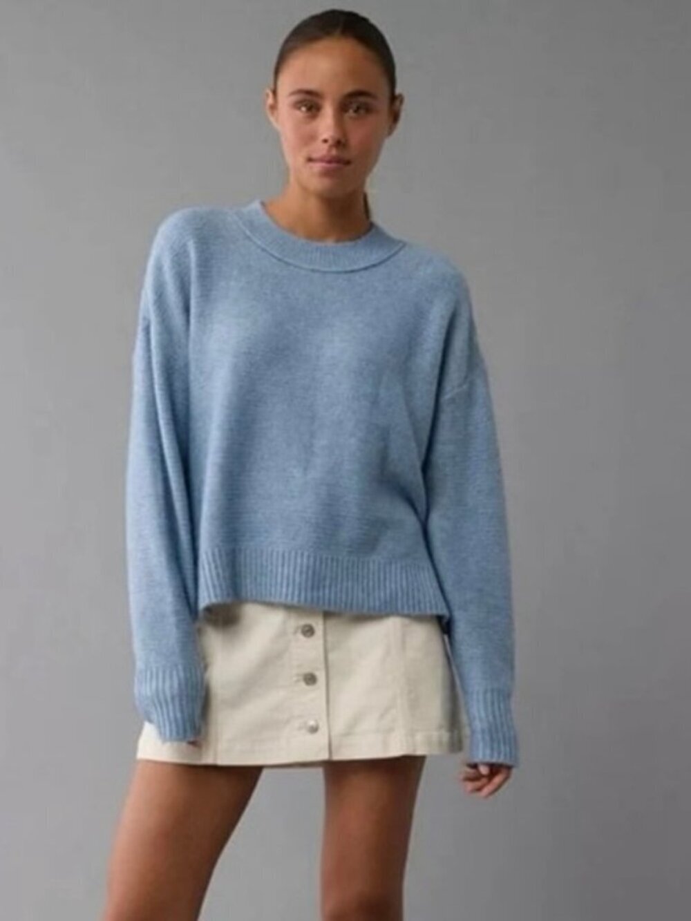 NWT American Eagle Blue Chunky Knit Sweater Relaxed Fit Cozy Size S